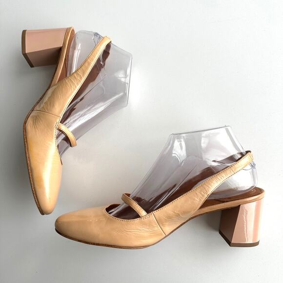 What For Slingback Mary Jane Round Toe Pale Pink Patent Leather Block Heels 8 - Picture 2 of 10